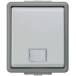 Grey 10 A Surface Mount Rocker Light Switch Dark Grey, 1 Way Clip In Gloss, 1 Gang VDE, 250 V 75mm Neon IP44 2 1, Delta