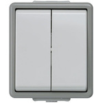 Grey 10 A Surface Mount Rocker Light Switch Dark Grey, 1 Way Clip In Gloss, 2 Gang VDE, 250 V 75mm Not Illuminated IP44