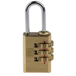 RS PRO Combination Weatherproof Brass Combination Padlock, 3mm Shackle, 20mm Body