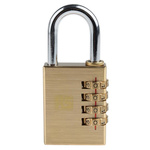 RS PRO Combination Weatherproof Brass Combination Padlock, 6mm Shackle, 40mm Body