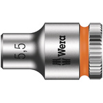 Wera 1/4 in Drive 5.5mm Standard Socket, 6 point, 23 mm Overall Length