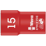 Wera 3/8 in Drive 15mm Insulated Standard Socket, 6 point, VDE/1000V, 46 mm Overall Length