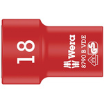 Wera 3/8 in Drive 18mm Insulated Standard Socket, 6 point, VDE/1000V, 46 mm Overall Length