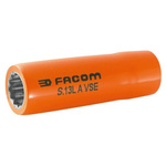 Facom 1/2 in Drive 12mm Insulated Deep Socket, 12 point, VDE/1000V, 77 mm Overall Length