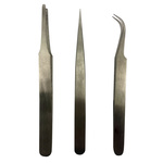 RS PRO 120 mm, Low Carbon Austenitic Steel, Bent; Flat; Rounded, Tweezer Set