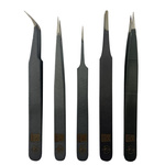 RS PRO Steel, Curved, Fine, Rounded, Sharp, ESD Tweezer Set