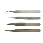 RS PRO 110 mm, 120 mm, Low Carbon Austenitic Steel, Curved, Fine, Rounded, Sharp, Tweezer Set