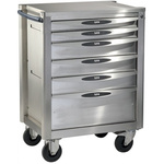 SAM 6 drawer Stainless Steel Wheeled Tool Trolley, 940mm x 710mm x 565mm
