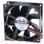 Sanyo Denki San Ace 9S Series Axial Fan, 12 V dc, DC Operation, 55.8m³/h, 1.32W, 110mA Max, 80 x 80 x 25mm