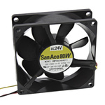 Sanyo Denki San Ace 9WP Series Axial Fan, 24 V dc, DC Operation, 61.9m³/h, 1.68W, 70mA Max, IP68, 80 x 80 x 25mm