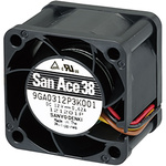 Sanyo Denki 9GA Series Axial Fan, 12 V dc, DC Operation, 34.1m³/h, 6.2W, 520mA Max, 38 x 38 x 28mm