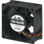 Sanyo Denki 9GA Series Axial Fan, 12 V dc, DC Operation, 134.9m³/h, 7.2W, 600mA Max, 80 x 80 x 38mm