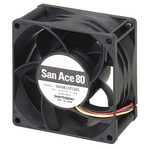 Sanyo Denki 9GV Series Axial Fan, 48 V dc, DC Operation, 234.5m³/h, 40.32W, 840mA Max, 80 x 80 x 38mm