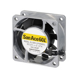 Sanyo Denki 9LG Series Axial Fan, 12 V dc, DC Operation, 65.9m³/h, 4.68W, 390mA Max, 60 x 60 x 25mm