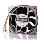 Sanyo Denki San Ace 9SG Series Axial Fan, 24 V dc, DC Operation, 441.7m³/h, 48W, 2A Max, 120 x 120 x 38mm