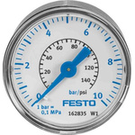 Festo G 1/4 Analogue Pressure Gauge 10bar Back Entry, MA-50-10-1/4-EN, 0bar min., 162838