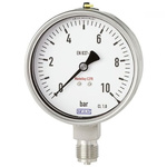 WIKA NPT 1/2 Analogue Pressure Gauge 10bar Back Entry, 48796310, 0bar min.