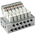 SMC SY3000 series 6 station One-Touch Fitting 6 mm Manifold for use with 5 Port Solenoid Valve