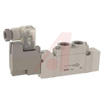 SMC 5/3 Pneumatic Solenoid/Pilot-Operated Control Valve - Solenoid/Pilot/Spring NPTF 1/4 SY7000 Series 24V dc