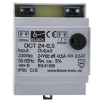 Block DCT Linear DIN Rail Power Supply, 230V ac ac Input, 24V dc dc Output, 500mA Output, 12W