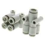 Pneumatic Double Y Tube-to-Tube Adapter, Connection A 4mm, B 4mm, C 4mm, D 4mm 6mm