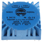 Nuvotem Talema 115 V ac, 230 V ac, 2 x 15V ac Toroidal Transformer, 5VA 2 Output