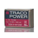 TRACOPOWER TEN 8WI DC-DC Converter, 12V dc/ 666mA Output, 18 → 75 V dc Input, 8W, Through Hole, +85°C Max Temp