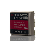 TRACOPOWER THN 15 DC-DC Converter, 5V dc/ 3A Output, 18 → 36 V dc Input, 15W, Through Hole, +85°C Max Temp -40°C