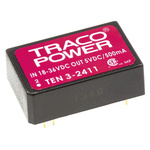TRACOPOWER TEN 3 DC-DC Converter, 5V dc/ 500mA Output, 18 → 36 V dc Input, 2.5W, Through Hole, +85°C Max Temp