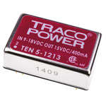 TRACOPOWER TEN 5 DC-DC Converter, 15V dc/ 400mA Output, 9 → 18 V dc Input, 6W, Through Hole, +85°C Max Temp