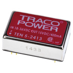 TRACOPOWER DC-DC Converter, 15V dc/ 400mA Output, 18 → 36 V dc Input, 6W, Through Hole, +85°C Max Temp -40°C Min