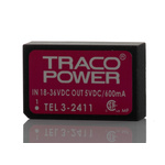 TRACOPOWER TEL 3 DC-DC Converter, 5V dc/ 600mA Output, 18 → 36 V dc Input, 3W, Through Hole, +85°C Max Temp
