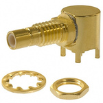 Cinch Connectors 50Ω Right Angle PCB Mount SMB ConnectorBulkhead Fitting, jack, RG178, RG316, RG58