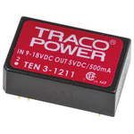 TRACOPOWER TEN 3 DC-DC Converter, 5V dc/ 500mA Output, 9 → 18 V dc Input, 3W, Through Hole, +85°C Max Temp -40°C
