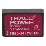 TRACOPOWER TEN 6WIN HI DC-DC Converter, 24V dc/ 250mA Output, 9 → 36 V dc Input, 6W, Through Hole, +85°C Max
