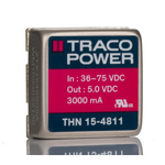 TRACOPOWER THN 15 DC-DC Converter, 5V dc/ 3A Output, 36 → 75 V dc Input, 15W, Through Hole, +85°C Max Temp -40°C