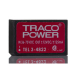TRACOPOWER TEL 3 DC-DC Converter, ±12V dc/ ±125mA Output, 36 → 75 V dc Input, 3W, Through Hole, +85°C Max Temp