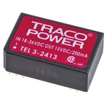 TRACOPOWER TEL 3 DC-DC Converter, 15V dc/ 200mA Output, 18 → 36 V dc Input, 3W, Through Hole, +85°C Max Temp