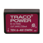 TRACOPOWER TEN 6WIN DC-DC Converter, 24V dc/ 250mA Output, 18 → 75 V dc Input, 6W, Through Hole, +85°C Max Temp
