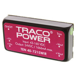 TRACOPOWER TEN 40WIR DC-DC Converter, 24V dc/ 1.67A Output, 43 → 160 V dc Input, 40W, Through Hole, +85°C Max