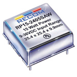 Recom RP15-AW DC-DC Converter, ±15V dc/ ±500mA Output, 9 → 36 V dc Input, 15W, Through Hole, +85°C Max Temp