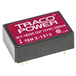 TRACOPOWER TEN 3 DC-DC Converter, 15V dc/ 200mA Output, 9 → 18 V dc Input, 3W, Through Hole, +85°C Max Temp