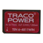TRACOPOWER TEN 6WIN DC-DC Converter, 5V dc/ 1.2A Output, 18 → 75 V dc Input, 6W, Through Hole, +85°C Max Temp