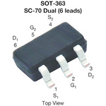 Dual N-Channel MOSFET, 850 mA, 20 V, 6-Pin SOT-363 Vishay SQ1922AEEH-T1_GE3