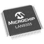 Microchip LAN9355I/PT, Ethernet Switch IC, 10Mbps MDI.MDIX,MII,MIIM,RMII, Turbo MII, 1.2 V, 3.3 V, 80-Pin TQFP-EP