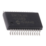 Microchip ENC28J60-I/SS, Ethernet Controller, 10Mbps MII, MIIM, Serial-SPI, 3.3 V, 28-Pin SSOP