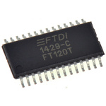 FTDI Chip FT120T-R, USB Controller, USB 1.1, USB 2.0, 3.3 to 5 V, 28-Pin TSSOP