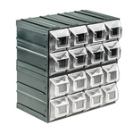 RS PRO 16 Drawer Storage Unit, Plastic, 208mm x 208mm x 132mm, Transparent