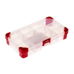 RS PRO 12 Cell Transparent Red Polypropylene, Adjustable Compartment Box, 30mm x 170mm x 100mm