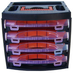 RS PRO 64 Cell Black, Red, Transparent Polypropylene, Adjustable Compartment Box, 300mm x 280mm x 320mm